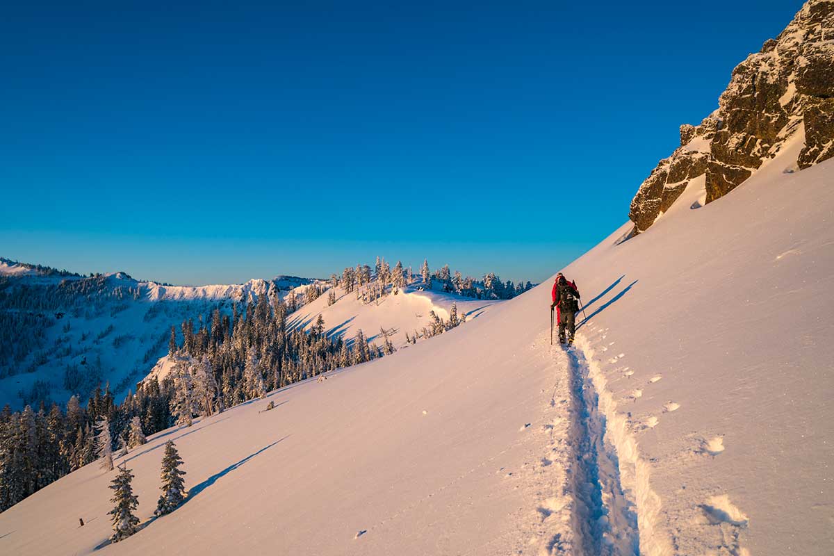 Cross-country skiers in the Sierra Nevada Mountains.